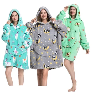 Зимние Хлопчатобумажные Фланелевые одеяла большого размера Пижамы Домашняя одежда Lazy TV Гигантское одеяло для взрослых с капюшоном