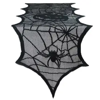Настольная дорожка из паутины, черная кружевная дорожка 18x72 дюйма с пауком и летучей мышью, декор для стола на Хэллоуин, столешница для дома внутри и снаружи