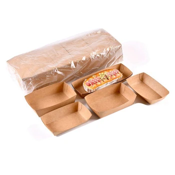 Одноразовая Крафт-бумага на 200 штук, Лоток для подачи еды, Складное покрытие, Открытая коробка для закусок, Крафт-бумага
