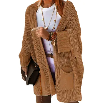 Женский свитер, пальто, кардиган толстой вязки с длинным рукавом, свободные карманы с открытой строчкой, жакеты-кардиганы chaquetas para mujeres
