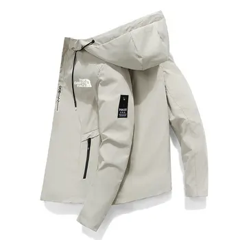 Мужская куртка с капюшоном 2023, новая весенне-осенняя брендовая мужская ветровка, модная повседневная куртка с капюшоном на молнии, мужская приталенная куртка