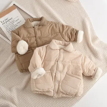 Детское зимнее хлопковое пальто для мальчиков и девочек, утепленная флисовая куртка 3-8 лет, теплое пальто на твердых пуговицах, детская одежда