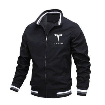 2023 Tesla Весенне-осенняя мужская деловая модная куртка со стоячим воротником и принтом, повседневная куртка на молнии, спортивная куртка на открытом воздухе, ветрозащитная куртка