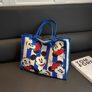 Большая вместительная сумка Disney с Микки Маусом, новая мультяшная сумка для девочек, холщовая сумка для покупок, сумка для мамы через плечо