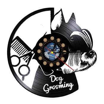 Настенные часы с виниловой пластинкой для собак Силуэт породы Тень Настенные часы из виниловой пластинки для подарка любителю домашних животных
