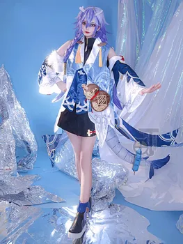 Игровые костюмы для косплея Honkai Star Rail Bailu, Синее женское платье, парик, комплект одежды, Униформа для вечеринки на Хэллоуин