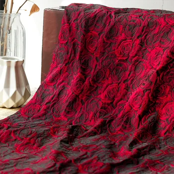 Рельефная темно-красная жаккардовая ткань объемного розового переплетения для женских платьев, костюмов, сумок, тканей для шитья