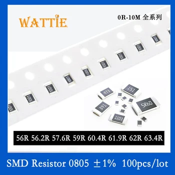 SMD резистор 0805 1% 56R 56,2R 57,6R 59R 60,4R 61,9 R 62R 63,4R 100 шт./лот микросхемные резисторы 1/8 Вт 2,0 мм * 1,2 мм