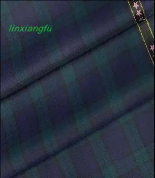 Весенне-осенняя ткань для костюма из камвольной шерсти, устойчивая к морщинам и не глаженная шерстяная ткань из полиэстера темно-зеленого цвета, ткань для костюма в клетку.
