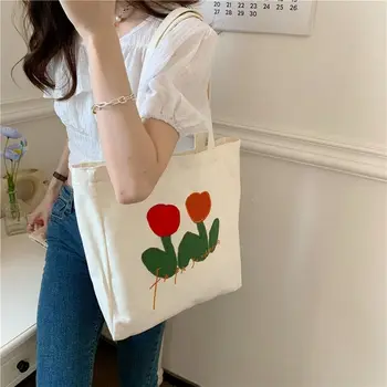 Сумка Tulip Большой емкости, холщовая сумка, студенческая сумка для покупок, повседневная сумка через плечо, повседневная универсальная сумка для исходящих