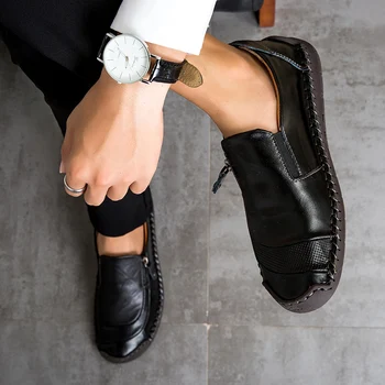 Удобная Кожаная обувь, мужские Лоферы, Обувь для вождения, сшитая вручную, Новинка 2023 года, повседневная мужская обувь ручной работы, Дизайнерские кроссовки Man