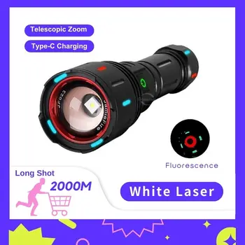 Новейший белый Лазерный сверхмощный фонарик 2000 М, USB Перезаряжаемый фонарь 26650, мощный светодиодный фонарик, Тактический фонарь