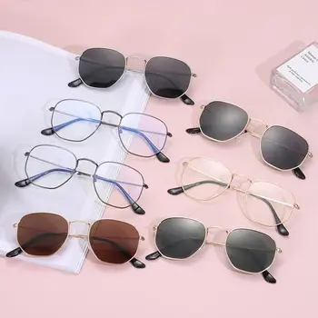 Модные солнцезащитные очки с защитой от ультрафиолета для женщин и мужчин, металлические солнцезащитные очки с шестигранной поляризацией