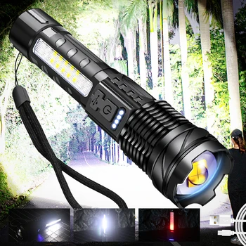 Мощный светодиодный фонарик, наружные аварийные фонари с боковыми фарами с двойными источниками света, перезаряжаемый охотничий фонарь
