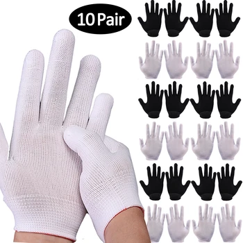 Белые/ черные Моющиеся принадлежности, Чистящие пары, рабочие перчатки, Эластичные перчатки, Нейлоновый инструмент, Нескользящие перчатки, 10 Защитных садовых для