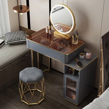 Туалетный столик в скандинавском стиле с зеркалом Туалетный столик с подсветкой Зеркальный столик для макияжа с выдвижными ящиками Туалетный столик для макияжа в спальне