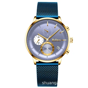 Мужские модные деловые часы с водонепроницаемым календарем, многофункциональные часы с сетчатым ремешком из нержавеющей стали, подарок к празднику