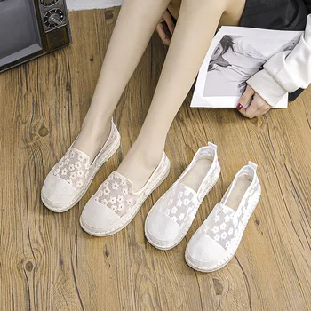 Женская обувь в корейском стиле, летняя, с низким берцем, на толстой подошве, на плоском каблуке, с отверстием, универсальная парусиновая обувь с круглым носком, Sapatos Femininos