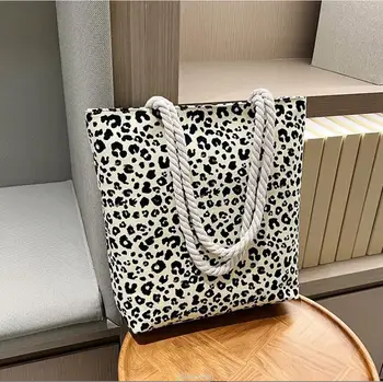 Портативная холщовая сумка с модным леопардовым принтом, художественная Персонализированная сумка через плечо, женская сумка, Большая вместительная сумка для покупок