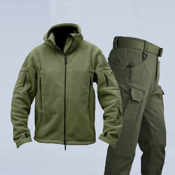 Мужские Зимние осенние тактические брюки Военные армейские флисовые куртки Рыболовные Теплые Походные спортивные костюмы для кемпинга Комплект Пальто с капюшоном Термокостюм