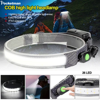 Pocketman High Lumen COB LED Headlamp Водонепроницаемая фара супер яркий головной фонарик для кемпинга пеших прогулок рыбалки охоты