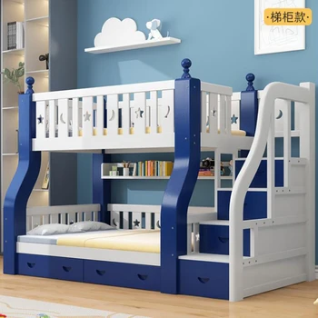 Высокая и низкая кровать двухъярусная двухъярусная кровать из цельного дерева для матери и детей двухслойная маленькая семья для мальчика комбинированная двуспальная двухъярусная кровать