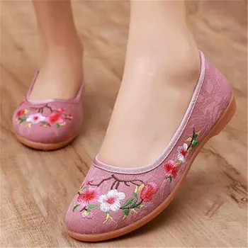 Новые весенне-осенне-летние повседневные женские туфли на плоской подошве, повседневная женская обувь с вышивкой