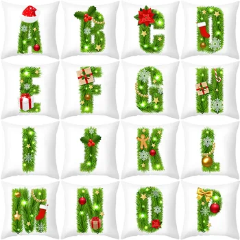 Рождественский чехол для подушки Наволочка с зелеными буквами Рождественское украшение Наволочка 45 * 45 см Рождественское украшение для дивана Наволочка
