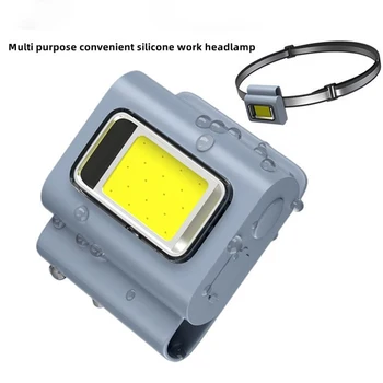 Мини-налобный фонарь COB, портативный головной фонарь для бега, многофункциональная перезаряжаемая от USB Рабочая фара для рыбалки
