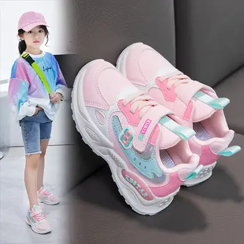 Новая кожаная детская повседневная легкая спортивная обувь для девочек на мягкой подошве для бега