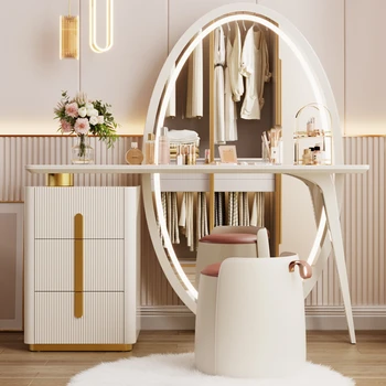 Мебель для спальни Современные минималистичные комоды зеркала для спальни, светильник, роскошный туалетный столик, туалетный столик из искусственного камня