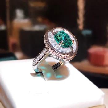 Круглые кольца с изумрудным камнем для женщин, Винтажное красочное кольцо из стерлингового серебра 925 Пробы, Открытый регулируемый ювелирный подарок Bague Femme