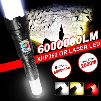 Обновление XHP360 Мощный светодиодный фонарик Лазерный светодиодный тактический фонарь Ультра мощный перезаряжаемый фонарик охотничий фонарь для кемпинга