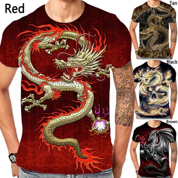 Летняя футболка с изображением дракона, футболка с 3D-принтом, повседневная мужская модная футболка с изображением дракона