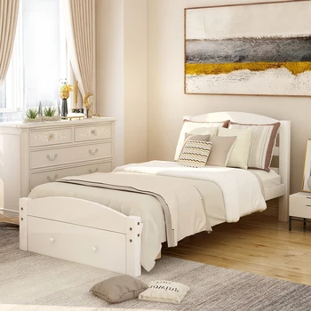 Каркас односпальной кровати на белой платформе с ящиком для хранения и деревянной планкой, пружинный блок не требуется, для мебели для спальни в помещении