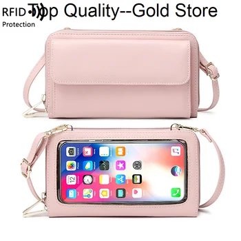 Модный женский кошелек RFID с сенсорным экраном, сумка для телефона, мини-женская сумка через плечо, держатели кредитных карт, сумки через плечо, кошелек