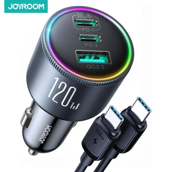 Joyroom 120 Вт Автомобильное Зарядное Устройство USB C 3 Порта Автомобильное Зарядное Устройство Для Телефона Быстрая Зарядка Нескольких устройств PD 100 Вт и 35 Вт QC 3,0 /4,0 Прикуриватель