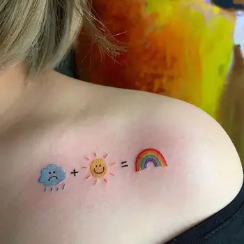 Радужные временные татуировки для женщины и мужчины, стойкая Мультяшная Татуировка Солнца, искусственная татуировка на ключице, Темные облака, водонепроницаемые наклейки