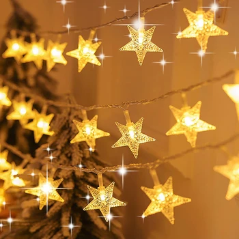 Звездные гирлянды, 20 светодиодов, теплые белые звездные сказочные огни, наружное водонепроницаемое освещение для вечеринки, свадебные рождественские украшения для праздника