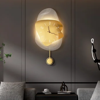 Легкие Роскошные Настенные часы Лампа Современное минималистичное украшение гостиной Модные Настенные часы для дома
