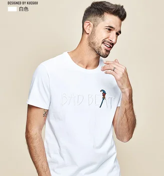 W4376- Мужская футболка с коротким рукавом, мужская хлопчатобумажная футболка с круглым вырезом и буквенной вышивкой на половине рукава.