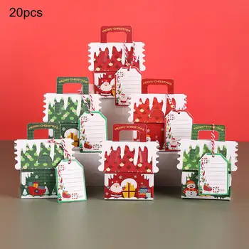 20шт Рождественских подарочных крафт-пакетов Маленькая подарочная коробка Многоразовые бумажные пакеты с ручками для праздничной вечеринки, свадьбы, рождественского украшения