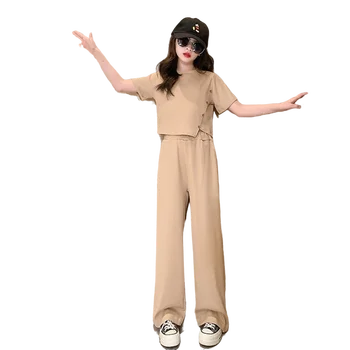 Летняя мода для девочек, новые космические костюмы градиентного цвета для девочек 5-14 лет, комплекты спортивной уличной одежды для девочек, Подростковая Короткая одежда
