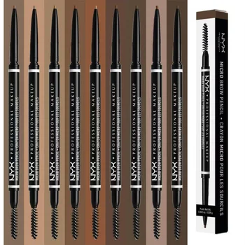 Двусторонний карандаш для бровей Mico - Тонкий наконечник и кисточка - Водонепроницаемый и долговечный - Black Eye Brow Cosmetics
