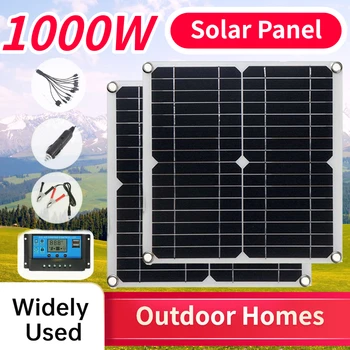 Гибкая солнечная панель мощностью 1000 Вт, зарядное устройство на 12 В, двойной USB С контроллером 10A-100A, солнечные батареи, блок питания для телефона, автомобиля, яхты, фургона на колесах