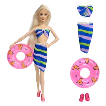 Официальный NK 1 комплект 1/6 кукольный купальник для пляжной девушки: купальник + Спасательный круг + обувь для куклы Барби, одежда для вечеринки у бассейна, игрушки