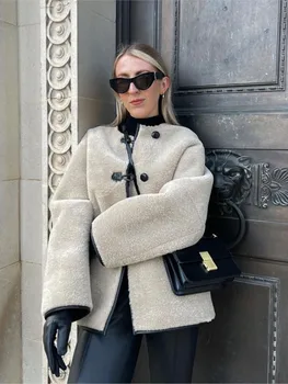 Женские куртки из искусственного меха с длинным рукавом, однобортное теплое меховое зимнее пальто, куртка 2023, Модная винтажная женская уличная верхняя одежда