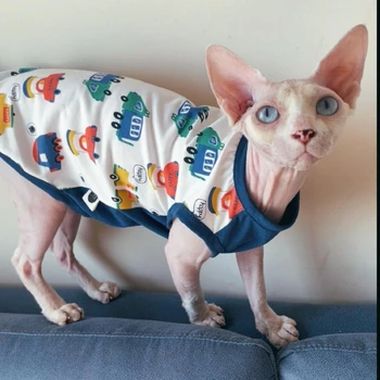 Одежда для кошек Sphinx Хлопковая Футболка с принтом Автомобиля для Котят, Мультяшный Жилет для Кошек, Пальто для собак Девон Рекс, Одежда для домашних животных