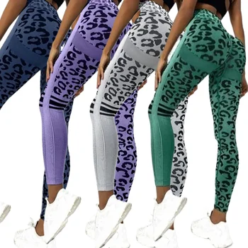 Женские леопардовые бесшовные леггинсы для тренировок, штаны для йоги, облегающие ягодицы, колготки для бега