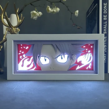 Аниме Лайтбокс Fairy Tail Natsu Face Манга Вырезанная Из Бумаги Светодиодная Ночная Лампа Fairy Tail Lightbox Eye Gamer Украшение Комнаты Подарки